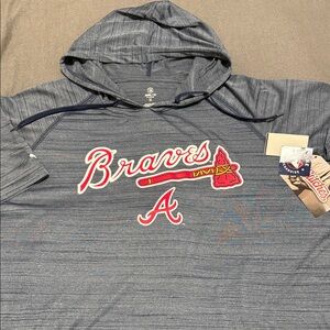 Atlanta Braves Gray Pullover Hoodie with Red Script